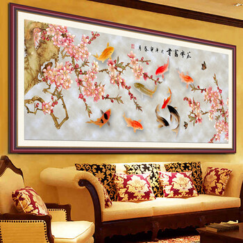 
                                        5D钻石画满钻九鱼图钻石十字绣 花开富贵圆钻石绣贴钻画客厅 5D钻石九鱼图 (满钻全贴魔方圆钻)90*40CM                