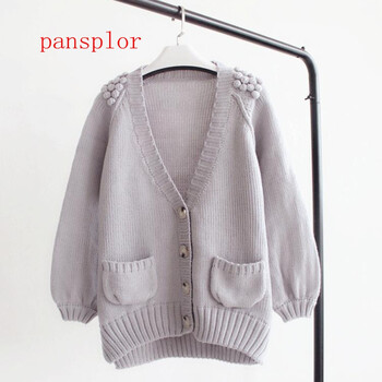 pansplor  2015小清新森女系文艺毛衣外套女短款开衫甜美球球学生软萌可爱针织衫 粉色 均码