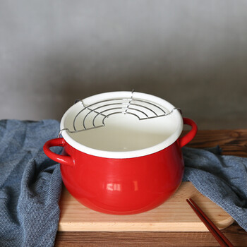 丨日式搪瓷油炸锅 16cm带滤网 煮面小锅 单人锅 16cm白色(现货)