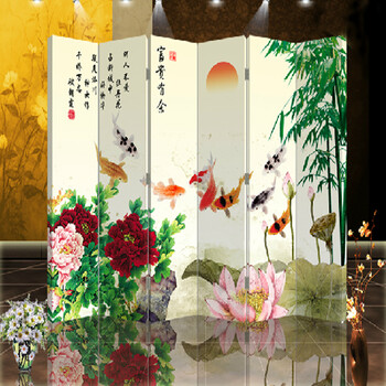 优阁调防水防透免安装折叠双面中式艺术屏风隔断酒店会所美容院屏风水墙文化墙背景墙隔断墙567 6-115 5扇防水防透加厚