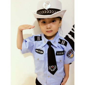 儿童小交警演出服小军装黑猫警长套装 小警察女短衬衣长裤帽子领带