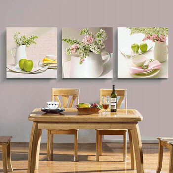 餐厅装饰画现代简约饭厅饭馆饭店餐桌无框画三联画清新水果挂画sn1167