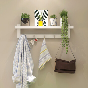 创意实木挂钩墙上挂衣架玄关钥匙挂包架浴室衣帽钩墙壁置物挂架 白色