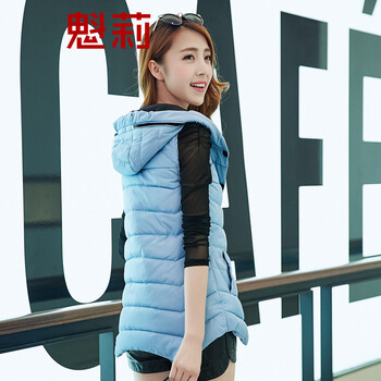 魁莉    2015新款韩版修身长款连帽羽绒棉服女马甲L888 黑色 M