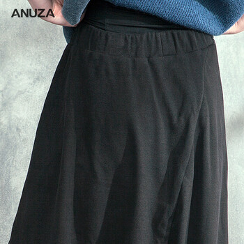 ANUZA2016秋冬新款女装不对称弹力裤头毛呢哈伦裤五分裤厚 黑色 M  适合155-168