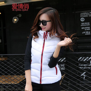 爱情俏冬季新款羽绒服女短款马甲韩版简约连帽羽绒棉背心606 白色 2XL