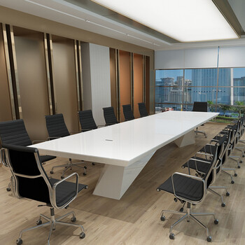 靓芙家具大型烤漆会议桌长桌简约现代白色开会洽谈长条桌培训桌接待桌