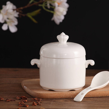 炖盅陶瓷内胆隔水炖燕窝人参汤盅盅 带盖双耳耐高温煲汤 皇冠纯白大号