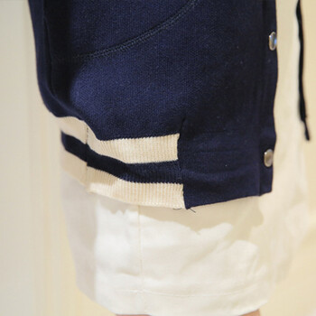御品顿 棒球服 针织卫衣女 开衫2015秋装新款女装日韩学院风休闲条纹外搭披肩外套 女 蓝色 均码