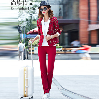 尚族依品2015新款休闲运动套装女士大码运动服长袖小西装三件套卫衣潮 蓝色 XL