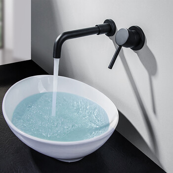 全铜浴室柜冷热水黑色面盆龙头入墙式酒店嵌入式洗脸盆台盆水龙头 单