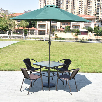 简约现代户外桌椅伞组合室外咖啡厅露天庭院阳台休闲铁艺藤椅家具 80