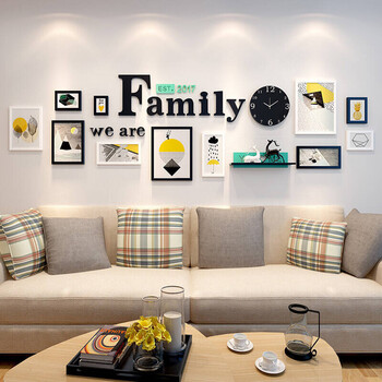 墙面挂墙相框照片墙相框组合客厅心形餐厅现代墙上挂墙钟表相框实木