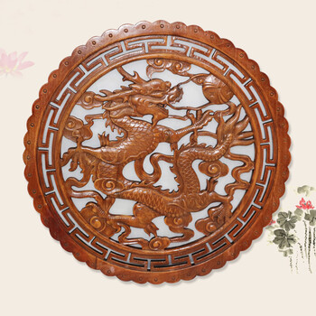 《香樟木实木福字圆形挂件》东阳木雕客厅玄关中式仿古装饰雕刻工艺品