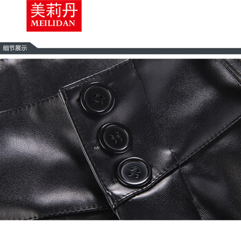 美莉丹2016秋冬新款休闲裤拼接高腰pu皮裤女长裤显瘦紧身铅笔裤韩版小脚裤潮 黑色加绒加厚款 M码
