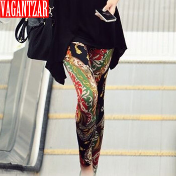VAGANTZAR简约百搭花色修身韩国秋装新款 时尚韩版复古花纹打底裤 花色 L