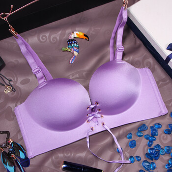 拉绳聚拢内衣少女士小胸加厚模杯调整型无钢圈性感无痕文胸罩 紫色