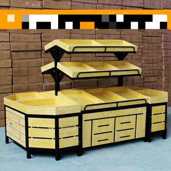 架多功能水果架子货架蔬菜架子蔬菜架水果店木制 【三层组合】中岛架