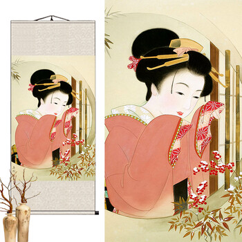 料理店挂画日式风格餐厅榻榻米装饰画和服仕女图浮世绘卷轴画 08 美女