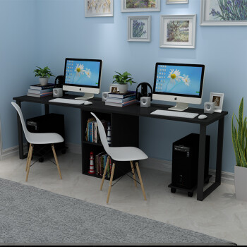 双人电脑桌台式桌家用书柜书桌书架组合学生简约现代写字桌办公桌
