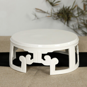 白瓷花盆花瓶陶瓷底座仿古圆形香炉摆件鱼缸架实木瓷器 镂空底座大号