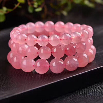 天然草莓晶手链女 蔷薇水晶粉水晶粉晶手串饰品y 款式1 珠子直径13