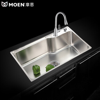 摩恩(moen)廚房單304加厚一體不鏽鋼水槽單槽大廚盆洗菜盆套餐22178