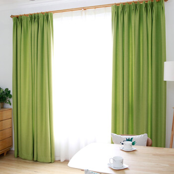 北欧风棉麻遮光窗帘 简约灰色亚麻布窗帘纱风客厅书房卧室成品 草绿色