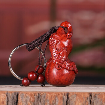 小叶紫檀生肖猪挂件 木雕钥匙扣小叶紫檀貔貅葫芦知足常乐挂件 蝙蝠