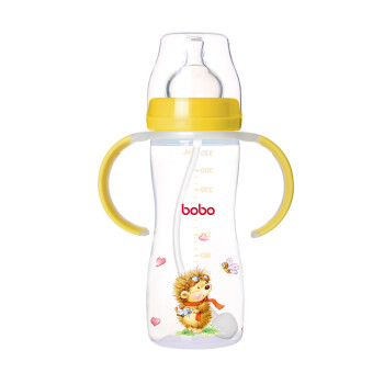 乐儿宝 (bobo)奶瓶 仿母乳防摔宽口径奶瓶 吸管带手柄宝宝婴儿奶瓶330ml黄色(自带适用12个月以上奶嘴1个）