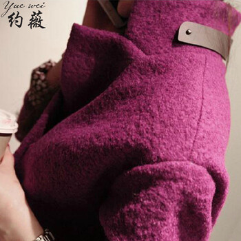 约薇 2015秋冬新款韩版女装宽松百搭羊毛呢大衣 女中长款大衣外套女装 YW476 紫色 M(建议100-115斤)