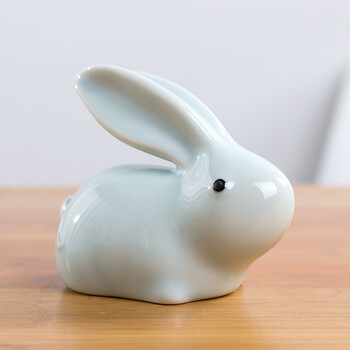 创意可爱兔子摆件陶瓷玉兔工艺品客厅电视酒柜房间家居装饰品礼物 粉