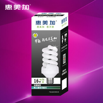 
                                        惠美加全螺旋16W节能灯荧光灯管E27螺旋灯口白光日光色纯三基色护眼螺旋型节能灯                