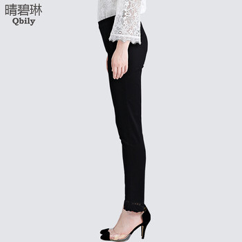 晴碧琳修身显瘦铅笔裤镂空绣花休闲裤 2015秋季新品女装打底裤子 黑色 S