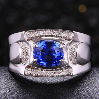76ct蓝宝石戒指男18k金镶嵌钻石宝石简约彩宝男款戒子礼物现货