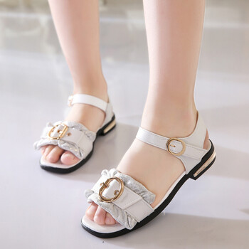 凉鞋2018新款夏季韩版儿童时尚百搭公主鞋女孩小高跟鱼嘴鞋子 白色 29