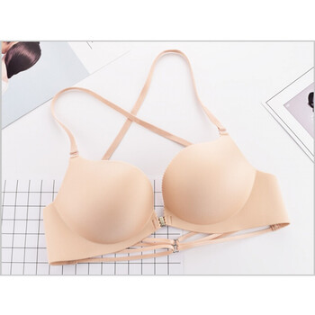 歌新款交叉美背前扣款文胸聚拢厚薄杯小胸无痕无钢圈内衣性感 肉色