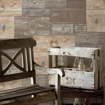 美式复古怀旧墙纸 loft工业风做旧木纹抽屉壁纸 卧室客厅背景墙 5165