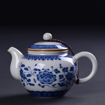 小号单壶泡茶壶青花瓷家用粗陶茶壶功夫茶具 青花古韵-陶泥青花茶壶