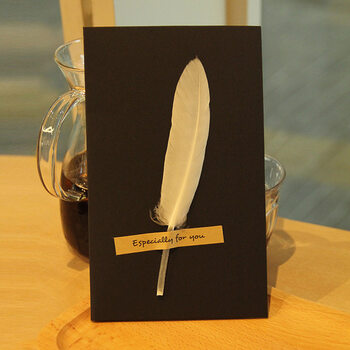 小清新创意羽毛黑卡贺卡 母节卡片通用祝福卡生日卡教师节 白色直刀