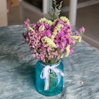 干花花束满天星勿忘我花瓶风干真花插花客厅装饰永生花带花瓶批发 两