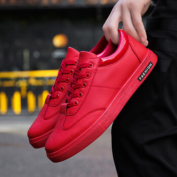 2018夏季新款透气潮鞋红色板鞋男百搭休闲鞋真皮小红鞋男韩版潮流