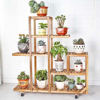 工匠时光阳台实木花架多层组装多肉置物花架子客厅室内多层木质盆景架