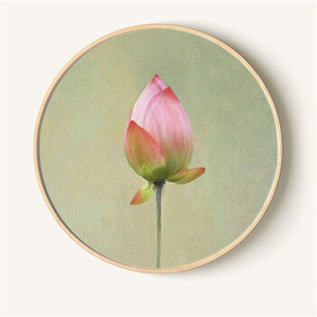 新中式客厅圆形荷花装饰画水墨禅意画走廊玄关背景墙挂画三联壁画kb a