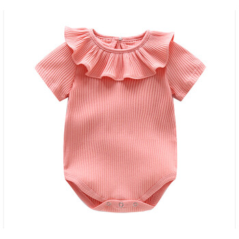 婴儿连体衣夏装女宝宝公主短袖荷叶领礼服满月百天新生儿哈衣sn1563