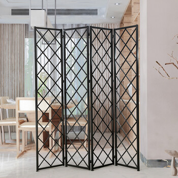 折叠屏风隔断客厅现代简约卧室玄关北欧日式铁艺折屏 f款黑色 长143cm