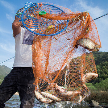 渔小二 飞盘手抛网手撒网 傻瓜渔网易抛撒网美式易抛渔网 抛王撒网易