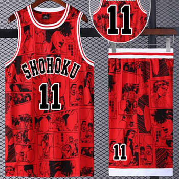 夏季大学生校园比赛运动队服樱木漫画儿童迷彩球衣个性定制 红色11号