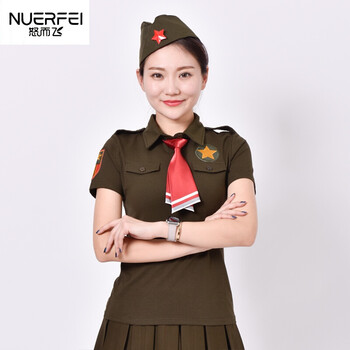 武警部队军人女兵水兵舞服装秋冬新款军装绿色长短袖女翻领t恤军上衣