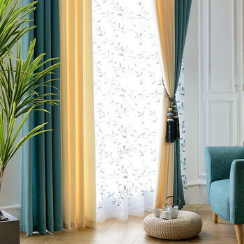 简约现代拼接窗帘半帘短帘落地窗窗帘成品穿帘遮光卧室 三色随意拼接